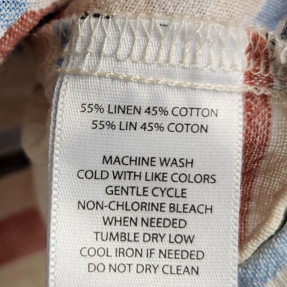 Beach Lunch Lounge Collection Top Women S/P Cream Multi Striped Tie Linen Cotton - Picture 11 of 12